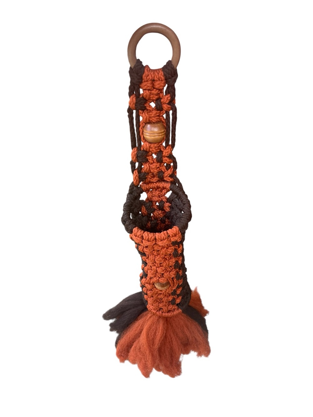 Handmade Brown & Orange Macrame Bud vase wall hanging